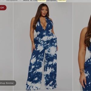 Fashion Nova Blue and White Jumpsuit